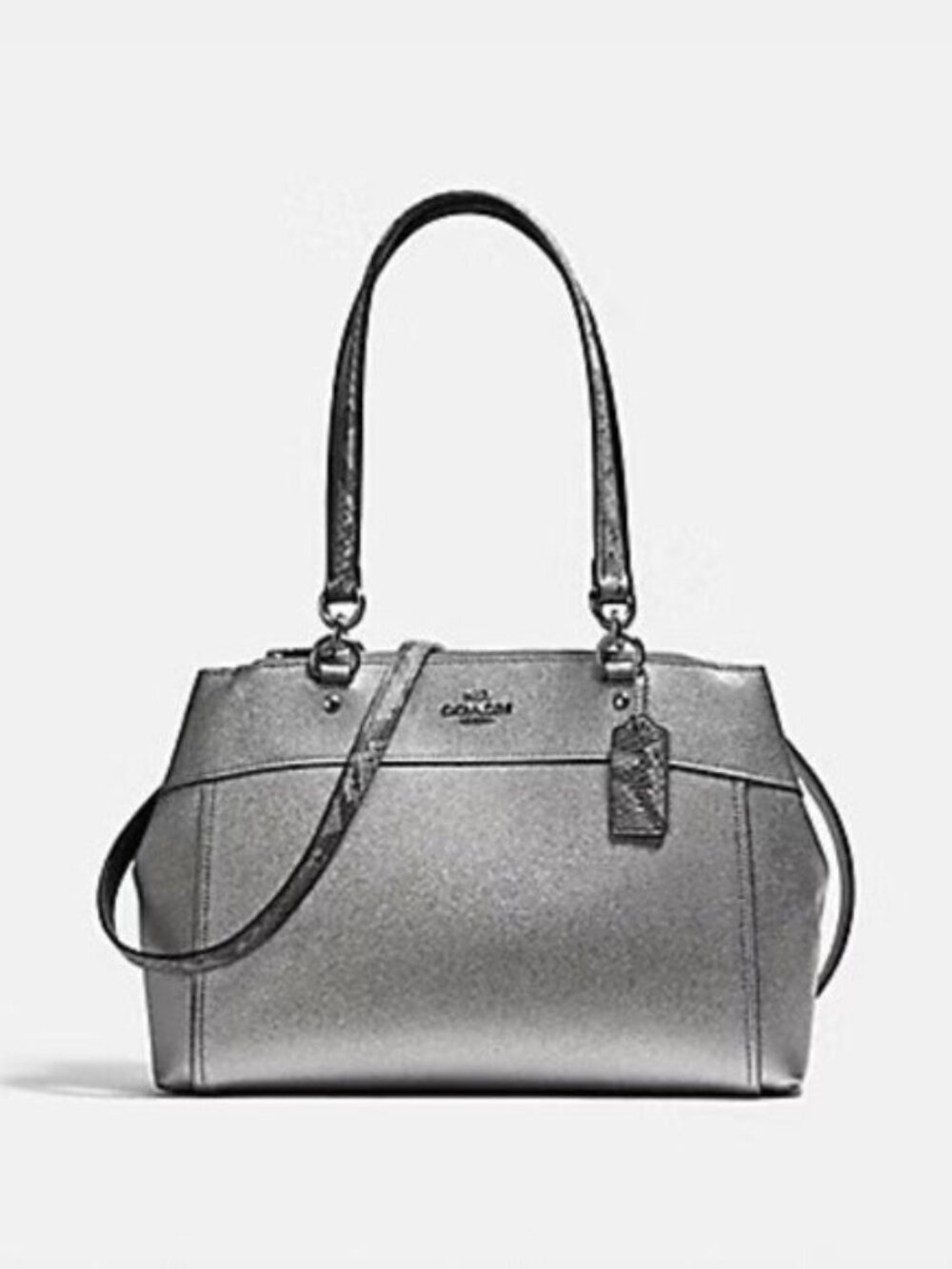 Like New Coach Brooke Metallic Silver Leather Shoulder Bag Purse